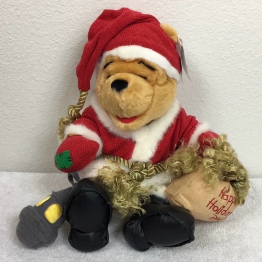 NWT New Vintage Disney Winnie The Pooh Holiday Christmas Santa Medium Plush Cute